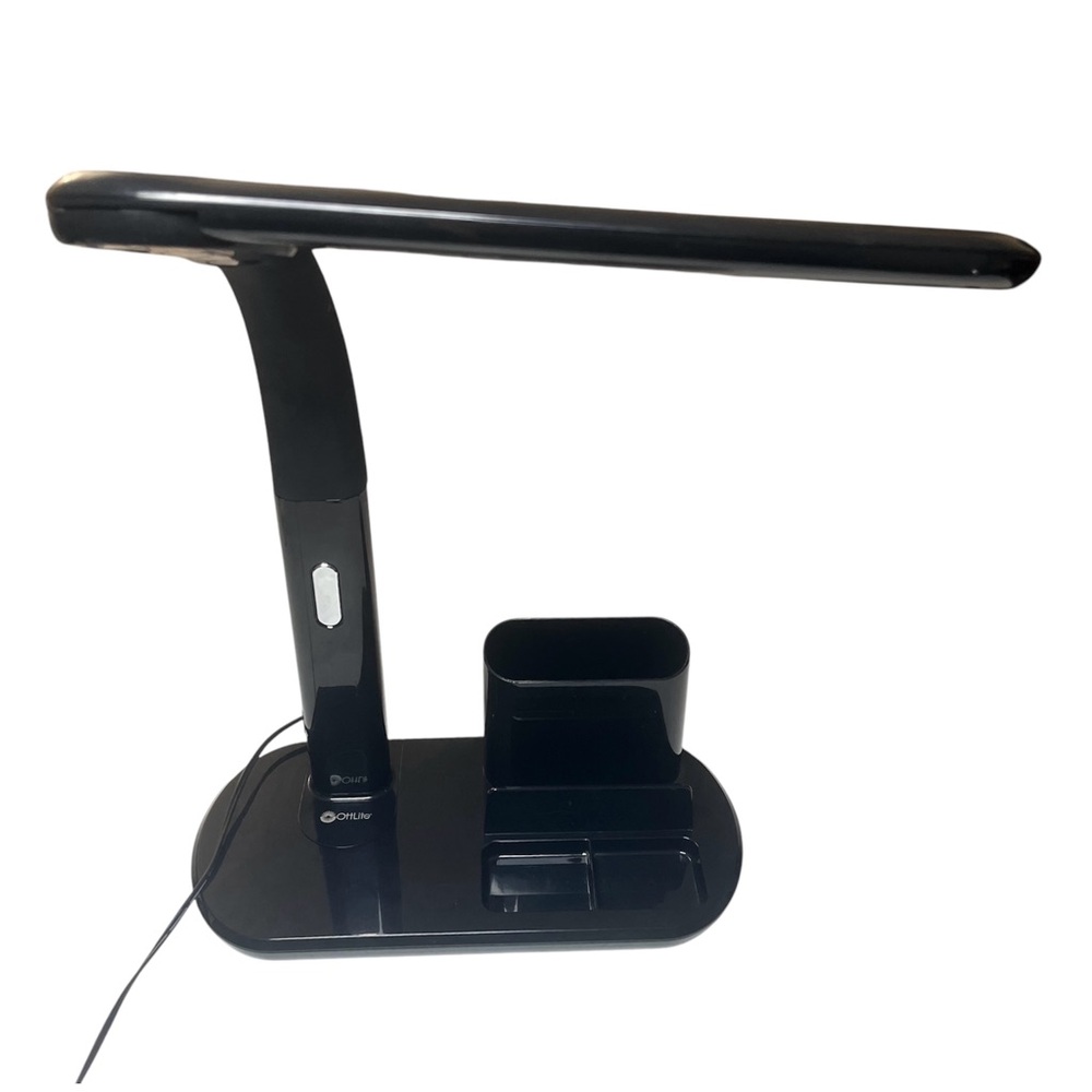 OttLite LED Pivoting Bankers Lamp USB Port and Organizer Black Needs Bulb Used